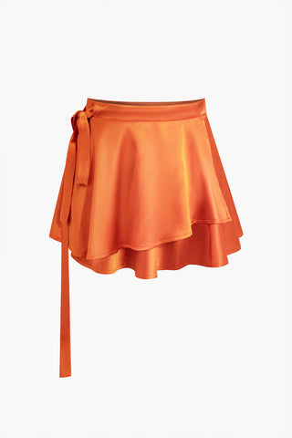 Asymmetrical Layer Mini Skirt (S / ORANGE)