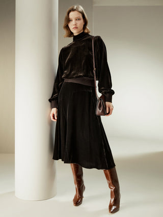 Asymmetrical Midi Velvet Skirt