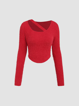 Asymmetrical Neck Knitted Crop Top