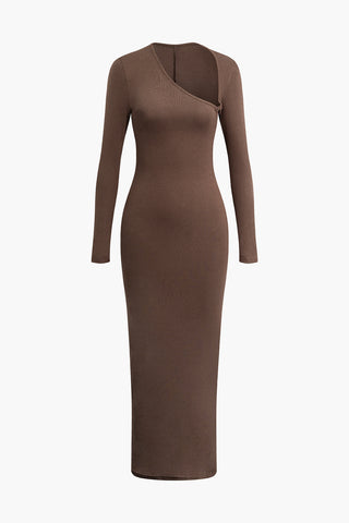 Asymmetrical Neck Slit Maxi Dress (L / COFFEE)