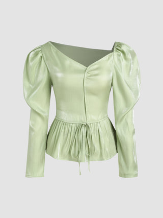 Asymmetrical Ruffle Hem Long Sleeve Blouse