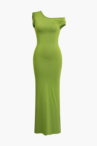 Asymmetrical Slit Maxi Dress (S / GREEN)