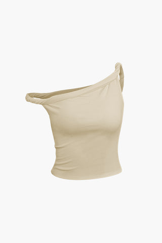 Asymmetrical Twist Sleeveless Top (L / IVORY)