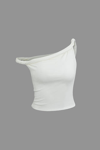 Asymmetrical Twist Sleeveless Top (M / WHITE)