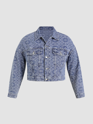 Aztec Button Up Denim Jacket Curve & Plus