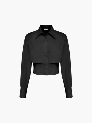 a black cropped blouse with long sleeves