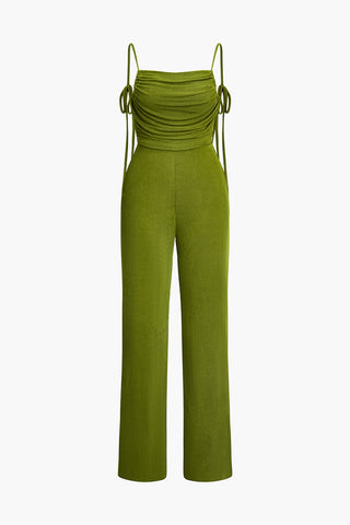 Backless Ruched Slip Jumpsuit (S / OLIVE)