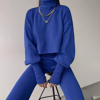 BARBROSY Turtleneck Short Top and Pants Outfit (M / Blue)