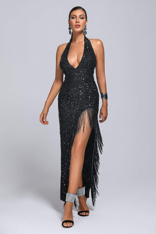 Barnaby Halter Sequin Maxi Dress (S / Black)