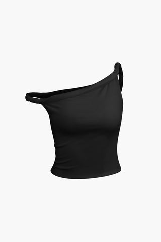 Basic Asymmetrical Twist Sleeveless Top (L / BLACK)