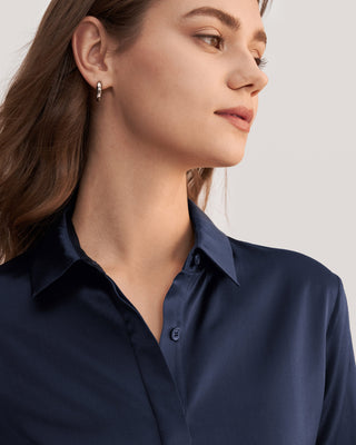 Basic Concealed Placket Women Silk Shirt