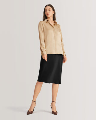 Basic Concealed Placket Women Silk Shirt