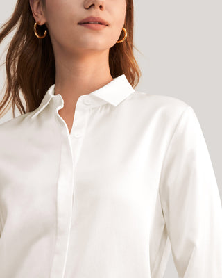 Basic Concealed Placket Women Silk Shirt