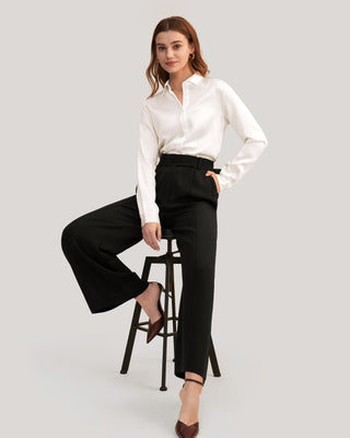 Basic Concealed Placket Women Silk Shirt