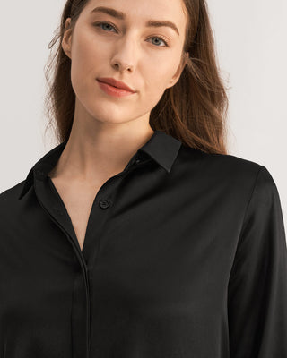 Basic Concealed Placket Women Silk Shirt