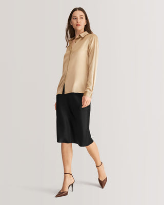 Basic Concealed Placket Women Silk Shirt