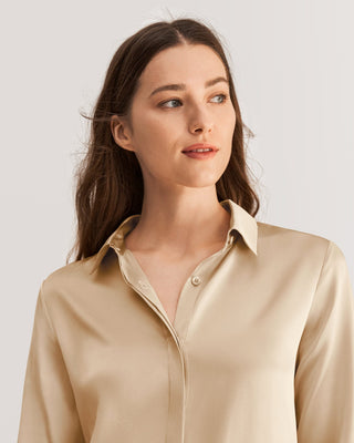 Basic Concealed Placket Women Silk Shirt