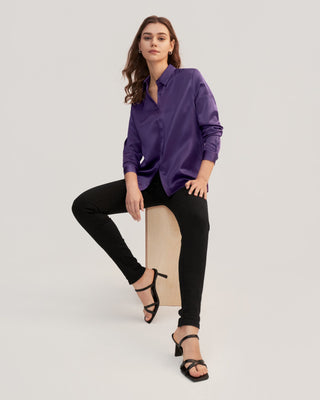 Basic Concealed Placket Women Silk Shirt