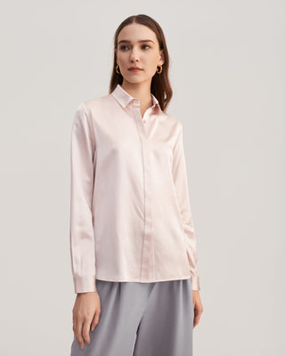 Basic Concealed Placket Women Silk Shirt