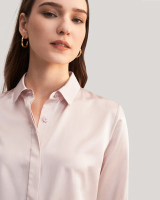 Basic Concealed Placket Women Silk Shirt