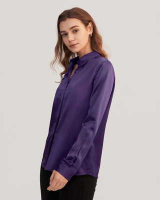 Basic Concealed Placket Women Silk Shirt