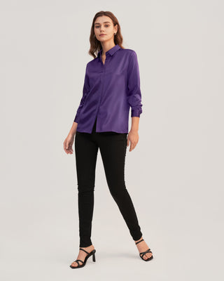 Basic Concealed Placket Women Silk Shirt