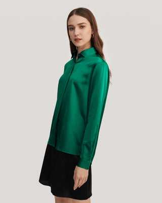 Basic Concealed Placket Women Silk Shirt