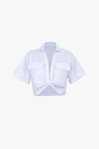 Basic Flap Pocket Twist Hem Shirt (S / OPTICAL WHITE)