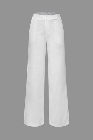 Basic Linen-Blend Straight Leg Pants (XL / WHITE)