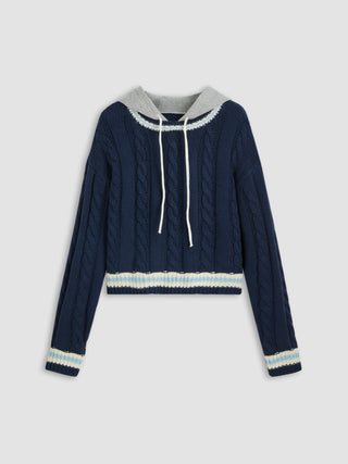 Cable Knit Solid Drawstring Hoodie