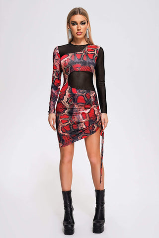 Belicia Snakeskin Printed Mini Dress (M / Red)