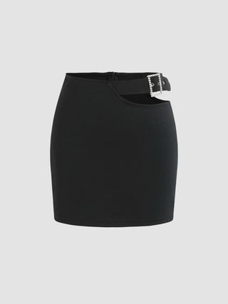 Belted Cut Out Mini Skirt