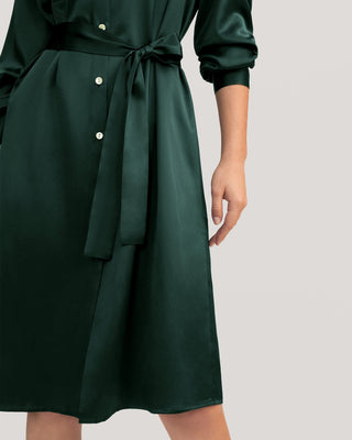 Belted Shirred Silk Shirt Dress