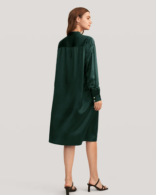 Belted Shirred Silk Shirt Dress