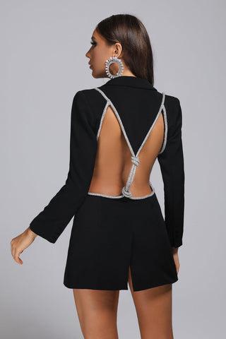 Bikala Rhinestone Backless Blazer Dress (M / Black)