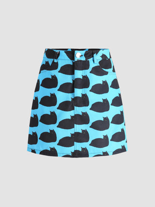 Black Cats Mini Skirt (XS / Denim)