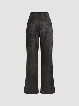 Black Floral Jacquard Trousers (S / Black)