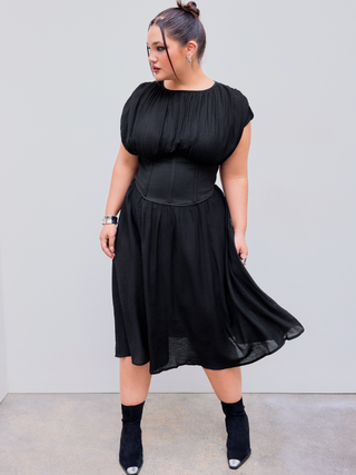 Boat Neck Ruffle Hem Corset Midi Dress Curve & Plus