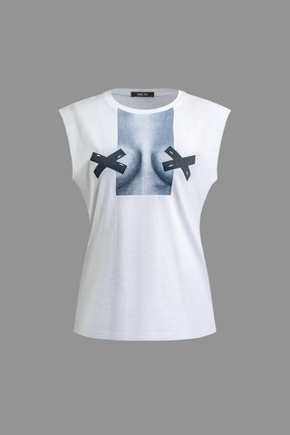 Body Print Sleeveless T-shirt (XL / WHITE)