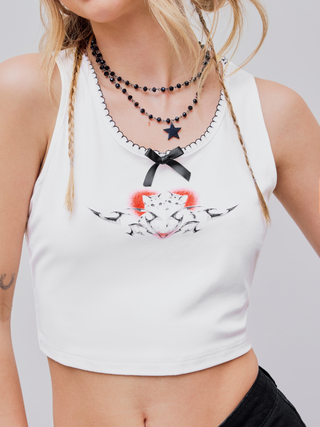 Bowknot Cat Heart Graphic Crop Tank Top