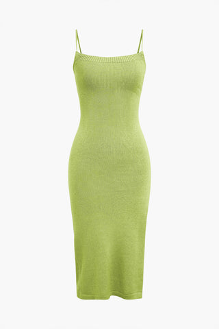 Braided Tie Slip Slit Knit Midi Dress (S / GREEN)