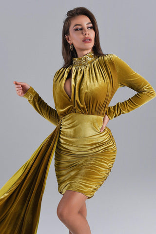 Brinley  Velvet Drape Dress  Gold (L / Gold)