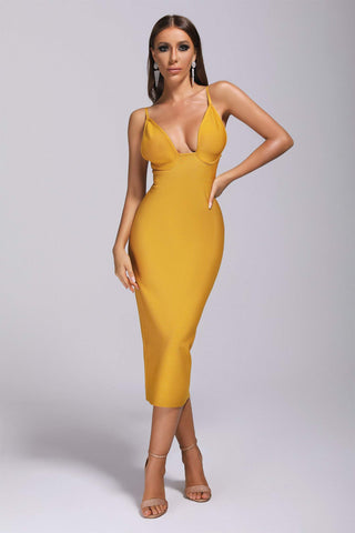 Briny Midi Bandage Dress (S / Yellow)