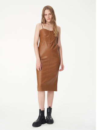 Brown Faux Leather Midi Dress