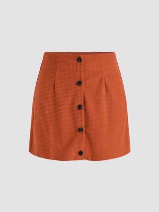 Brown Solid Mini Skirt (S / Brown)