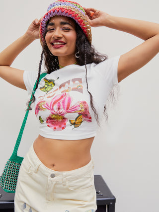 Butterfly & Flower Graphic Crop Tee