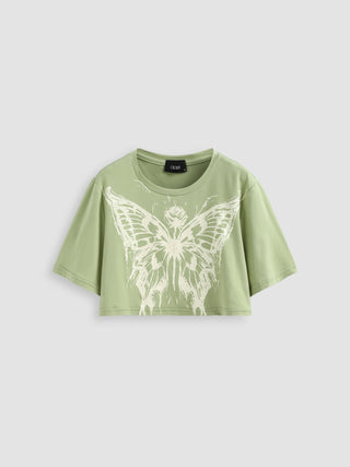 Butterfly Graphic Crop Tee