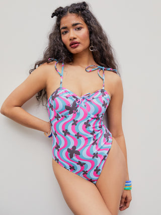 Butterfly Print Underwire One Piece Swimsuit