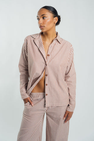 Button Down Shirt Chocolate Stripe