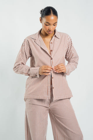 Button Down Shirt Chocolate Stripe